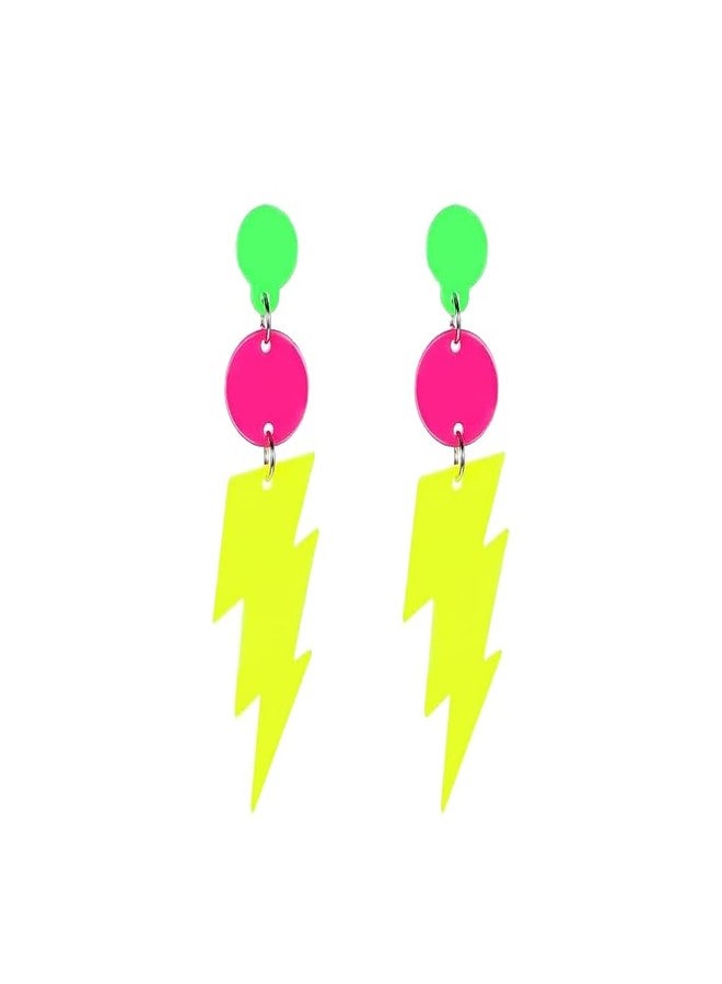 Modpide 80s Neon Earrings Hollow Lightning Bolt Halloween Punk Retro Earrings for Women 80's Party Accessories(yellow-stud) - Image 1